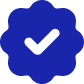 A blue verification badge icon with a white checkmark in the center.