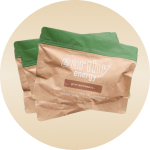 Two earthy energy pouches with brown and green design.
