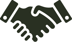 Silhouette of two hands shaking in a handshake.