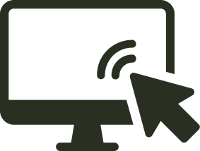 Silhouette of a computer monitor with a light bulb and cursor icon.