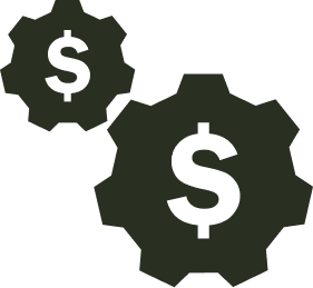 Two gear icons with dollar signs inside.