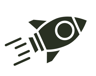Simple black rocket icon on a white background.