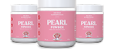 Three jars of pearl powder with pink labels.