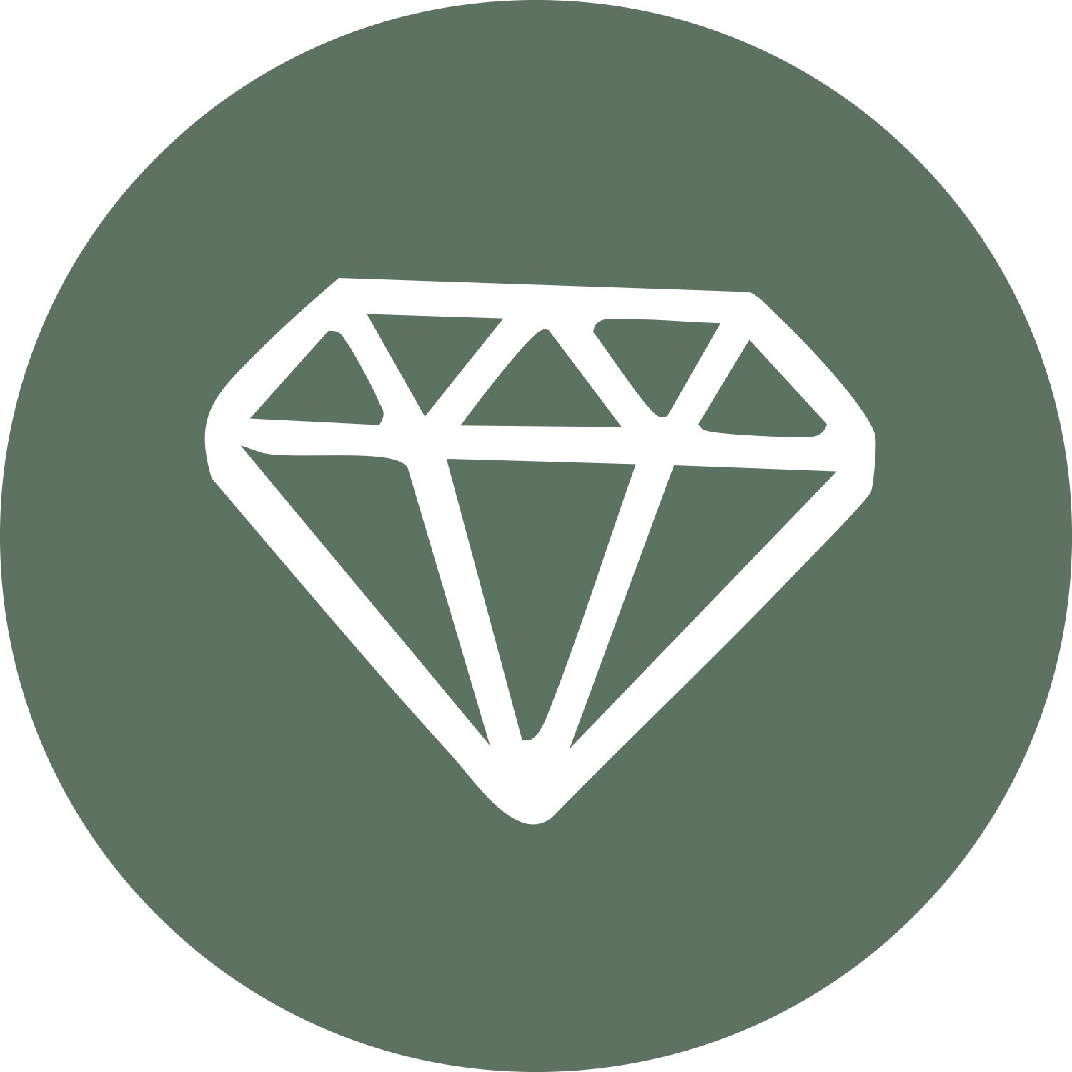 White diamond icon on a dark green circular background.