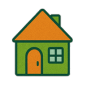 Illustration of a simple house with green walls and an orange roof.