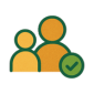 Two stylized human figures with a green check mark.