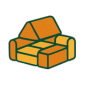 Illustration of a yellow and orange sofa with green outlines.