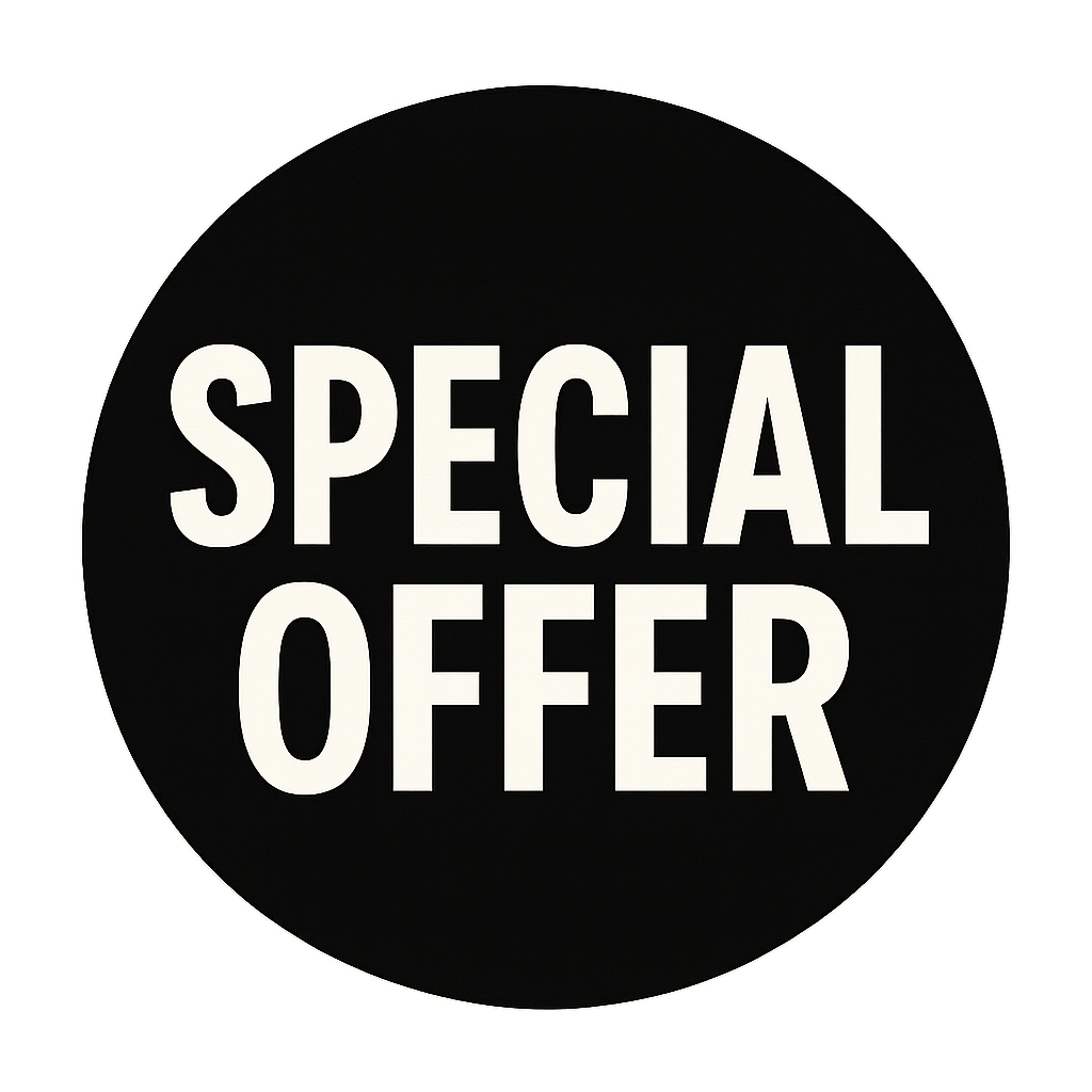 Black circle with 'Special Offer' text in white.