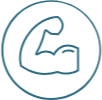 Illustration of a flexed bicep inside a circle.