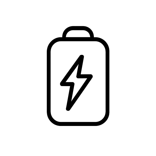 Outline of a battery with a lightning bolt inside.