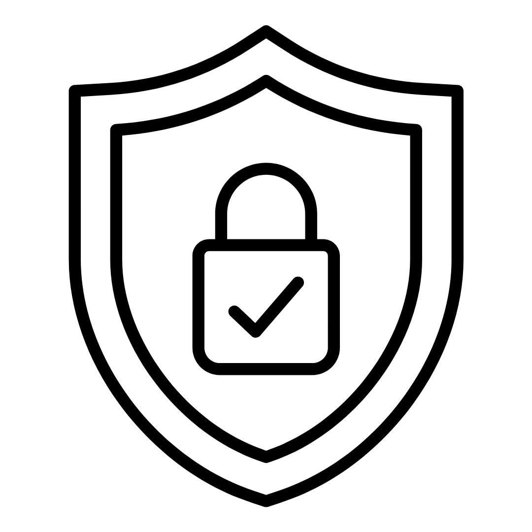 Shield with a padlock and checkmark icon, symbolizing security.