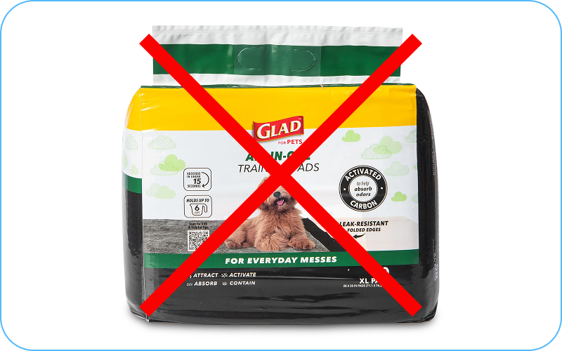 A package of Glad for Pets training pads with a large red X over it.