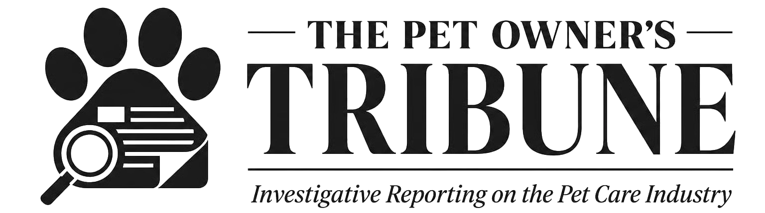 The Pet Owner's Tribune logo, with a paw print icon containing a magnifying glass and a document.