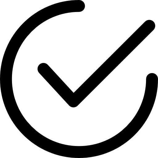 Black checkmark inside a circle on a white background.