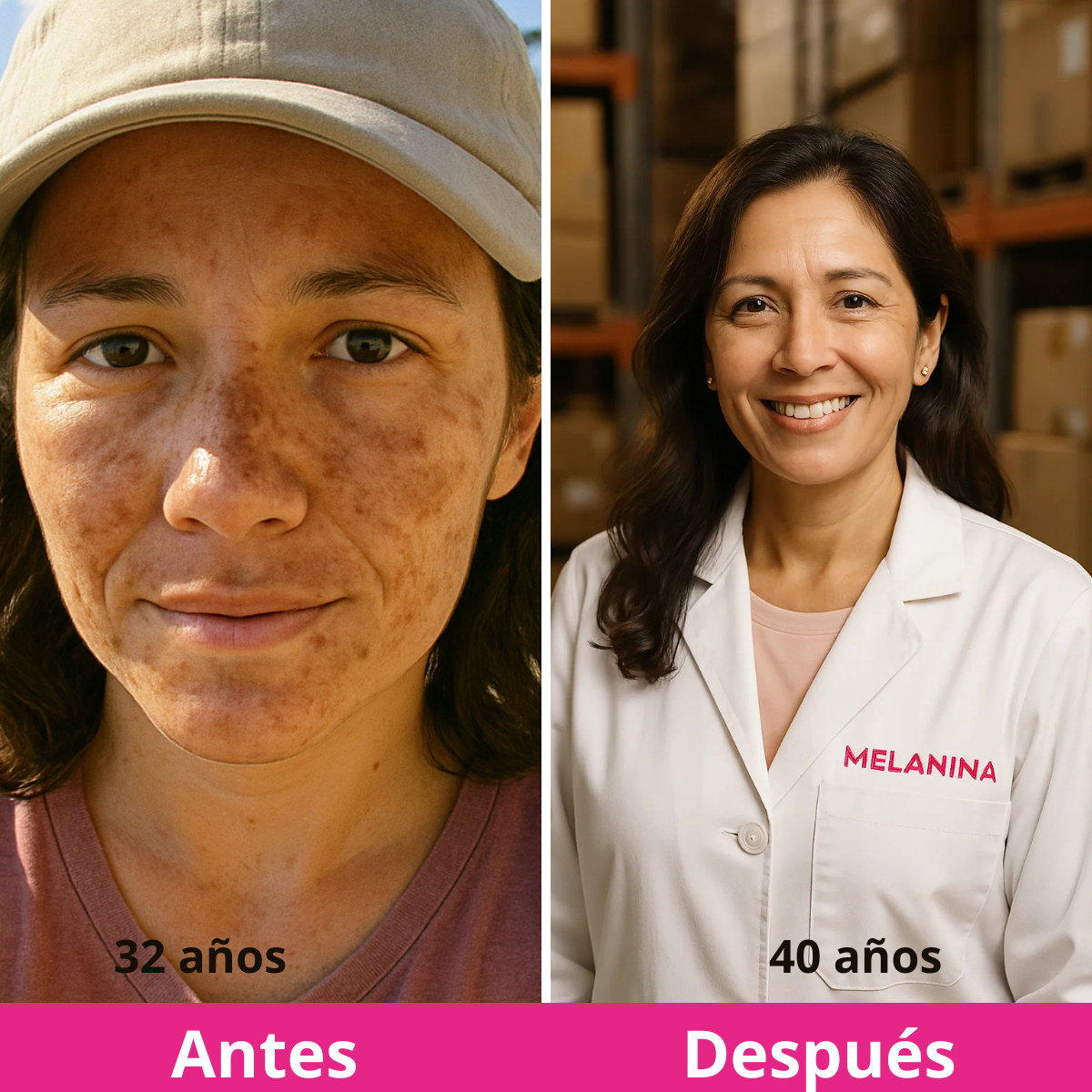 Side-by-side comparison of a woman before and after treatment.