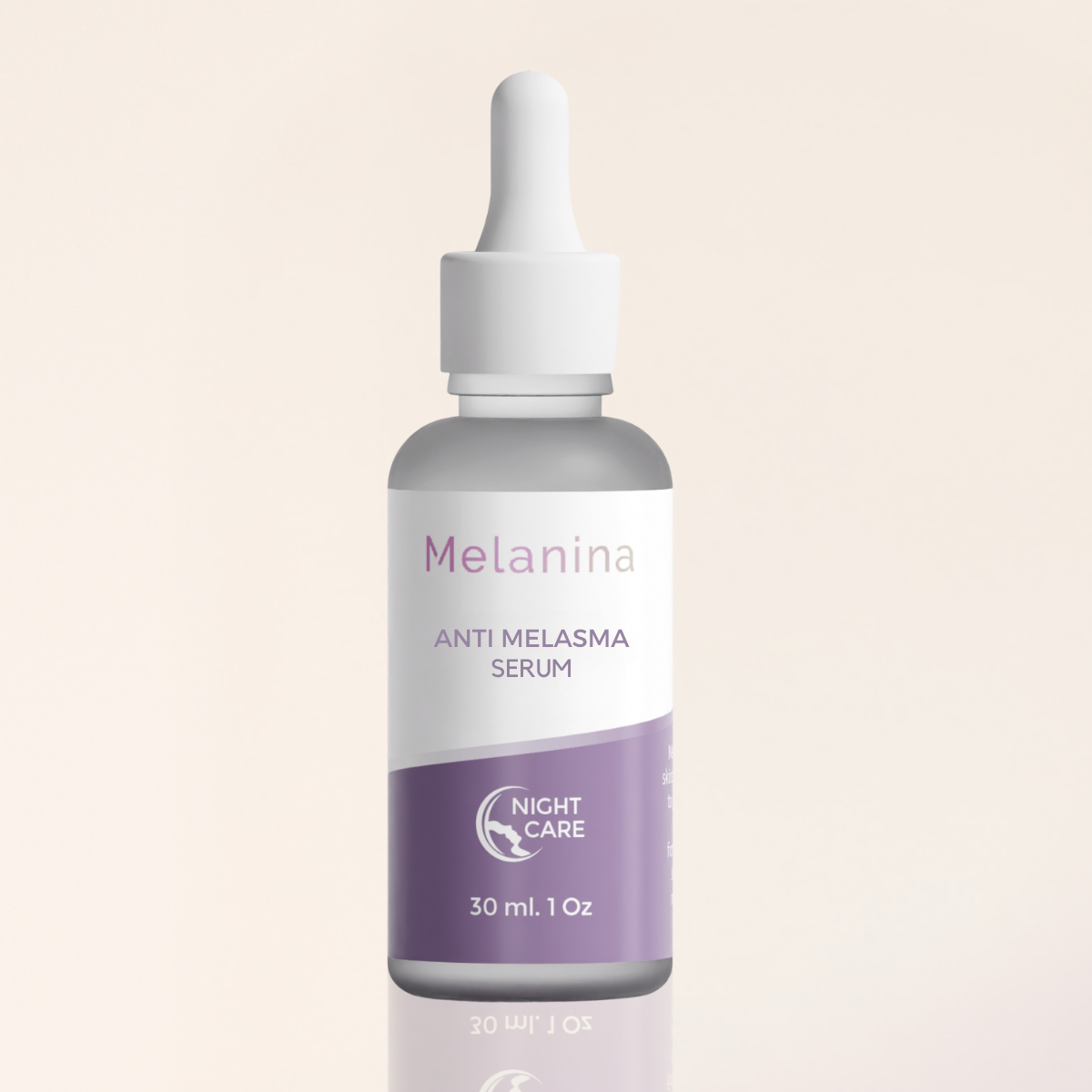 A bottle of Melanina Anti Melasma Serum with a dropper.