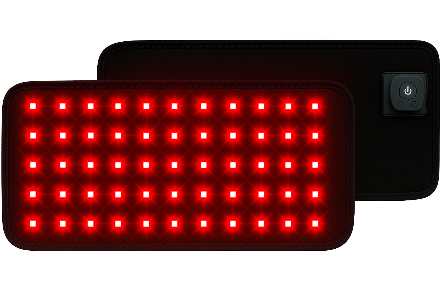 A black rectangular pad with a grid of glowing red lights, with a second unlit pad behind it.