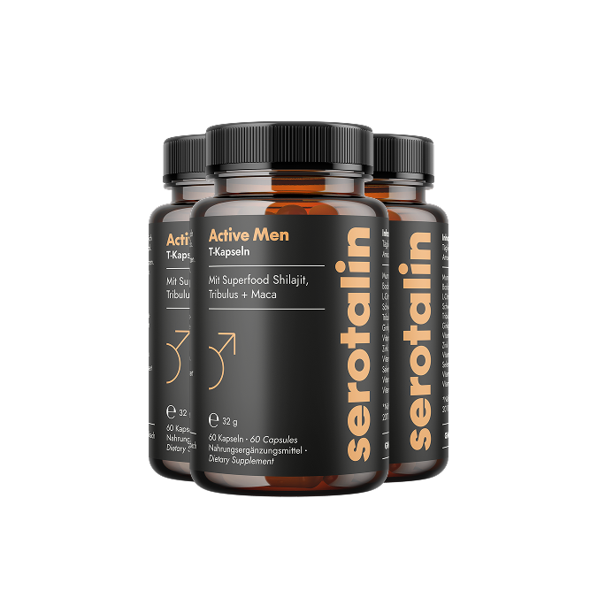 Three bottles of dietary supplement labeled 'Active Men' with black and orange design.