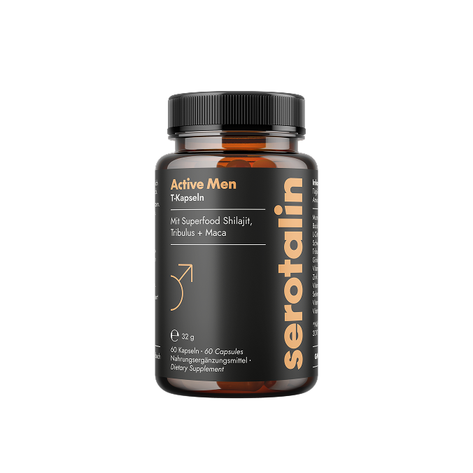 Black bottle labeled 'Active Men' with supplement details.