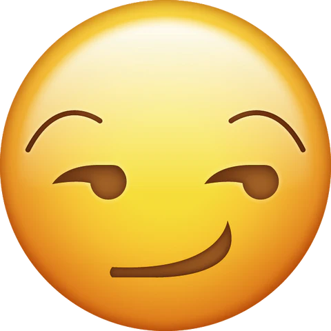 Smirking face emoji with raised eyebrows and a slight smile.