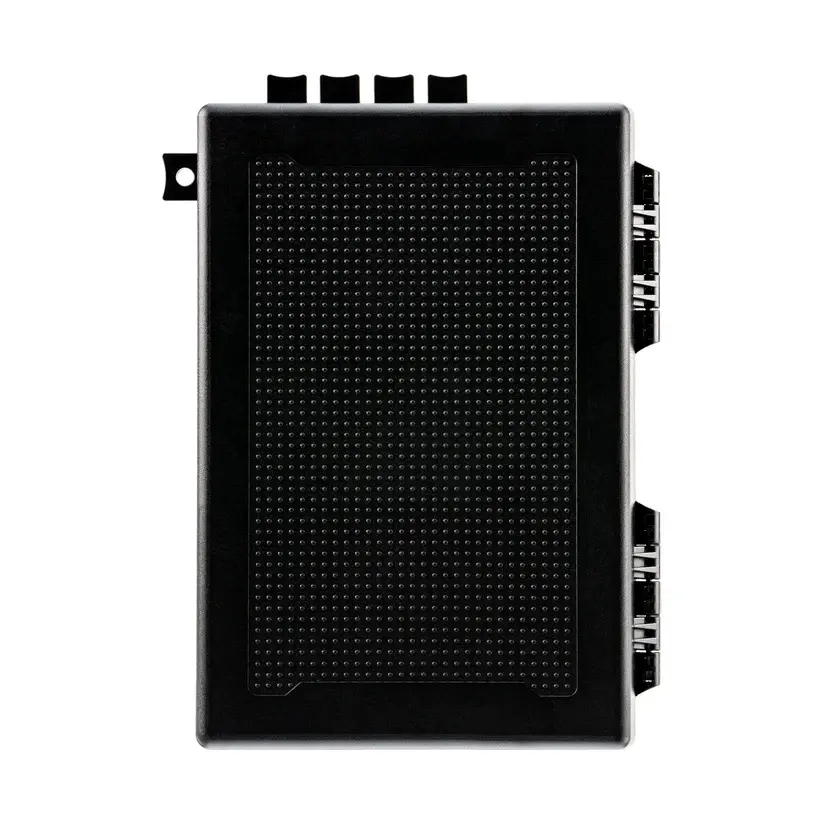 Black rectangular electronic device with multiple ports on the side.