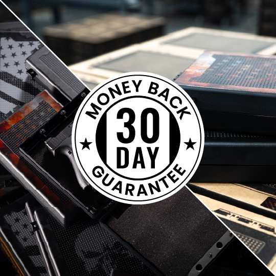 Image of a 30-day money-back guarantee badge overlaid on a background with boxes.