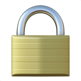 A gold padlock with a silver shackle.