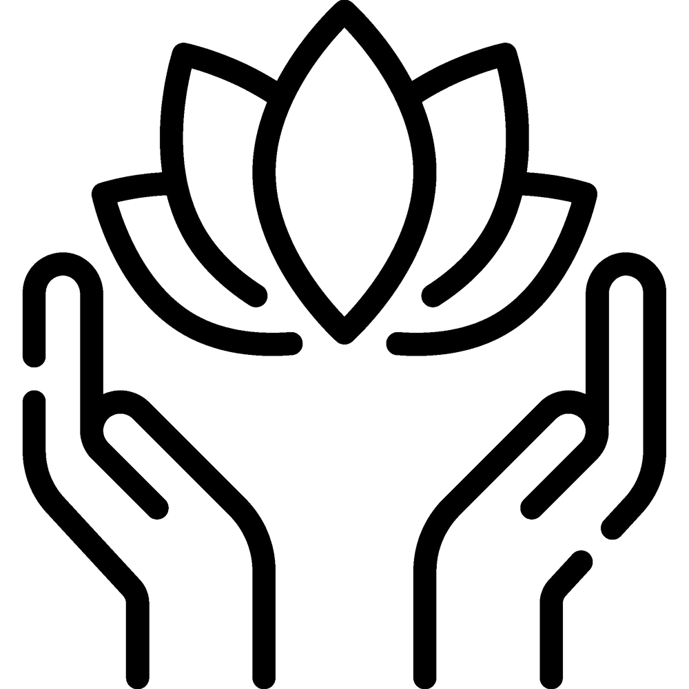 Outline of hands holding a lotus flower.