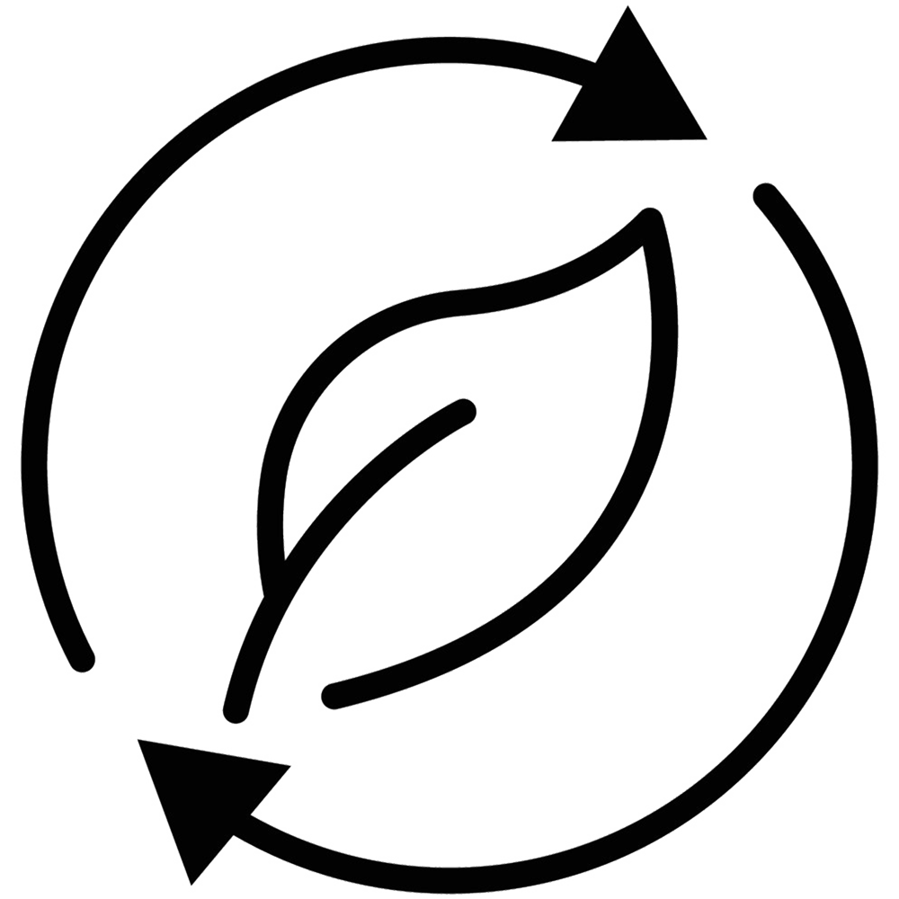 Outline of a leaf within a circular arrow symbol.