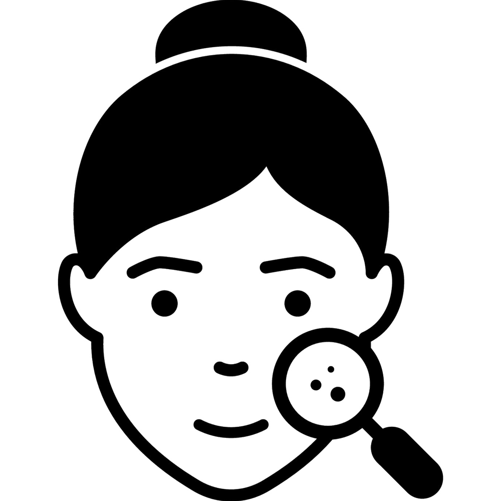 Silhouette of a face with a magnifying glass on the cheek.