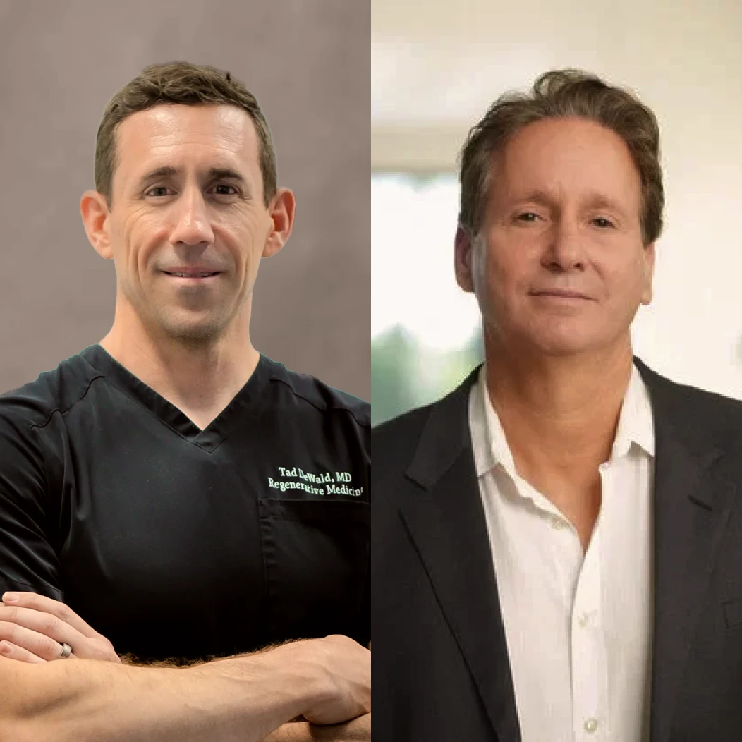 A side-by-side image showing a man in black scrubs and a man in a black jacket.