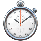 A silver analog stopwatch with a white face, black minute hand, and a red second hand.