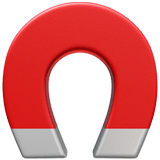 A classic red and silver horseshoe magnet.