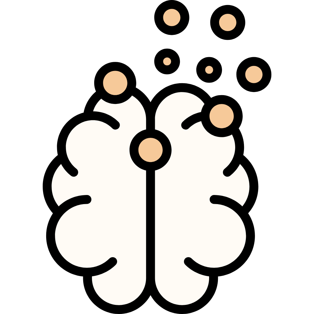 Illustration of a brain with floating circles above it.