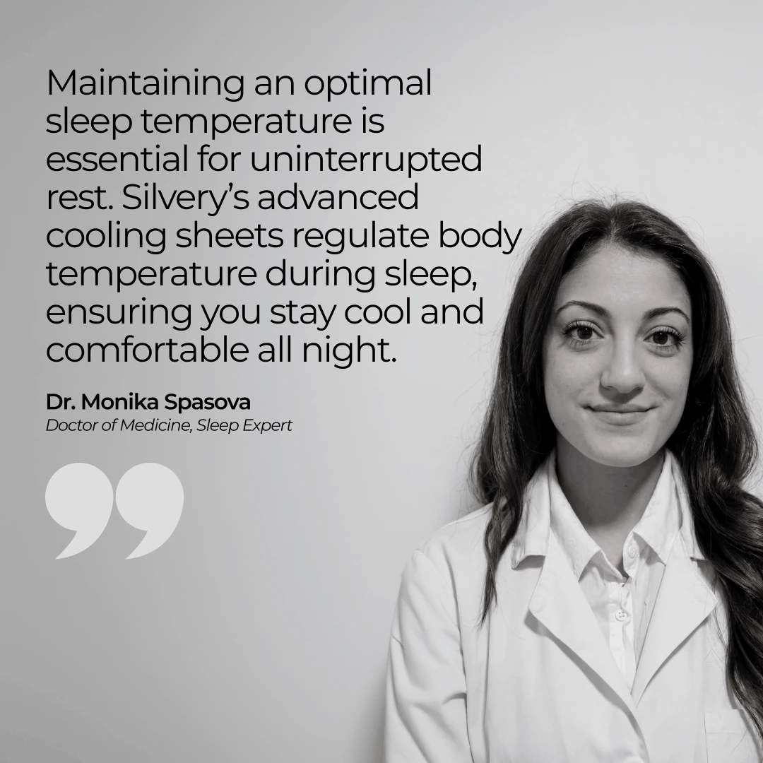A black and white photo of Dr. Monika Spasova, a sleep expert, next to her quote.