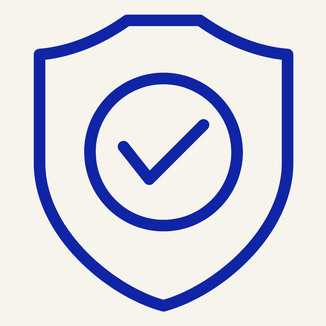 Blue shield with a checkmark inside, symbolizing security or protection.