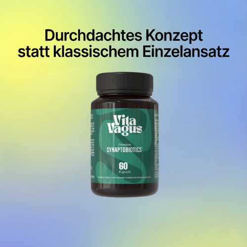 A bottle of Vita Vagus Synaptobiotics with German text above.