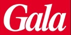 Red background with white text reading 'Gala.'
