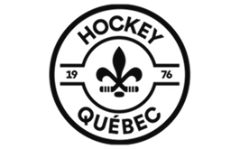 The black and white logo for Hockey Québec, featuring a fleur-de-lis with a base of crossed hockey sticks.