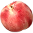 A close-up of a single, fresh peach with water droplets on its skin against a white background.