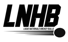 The black and white logo for LNHB, Ligue Nationale Hockey Balle, with a speeding ball graphic.