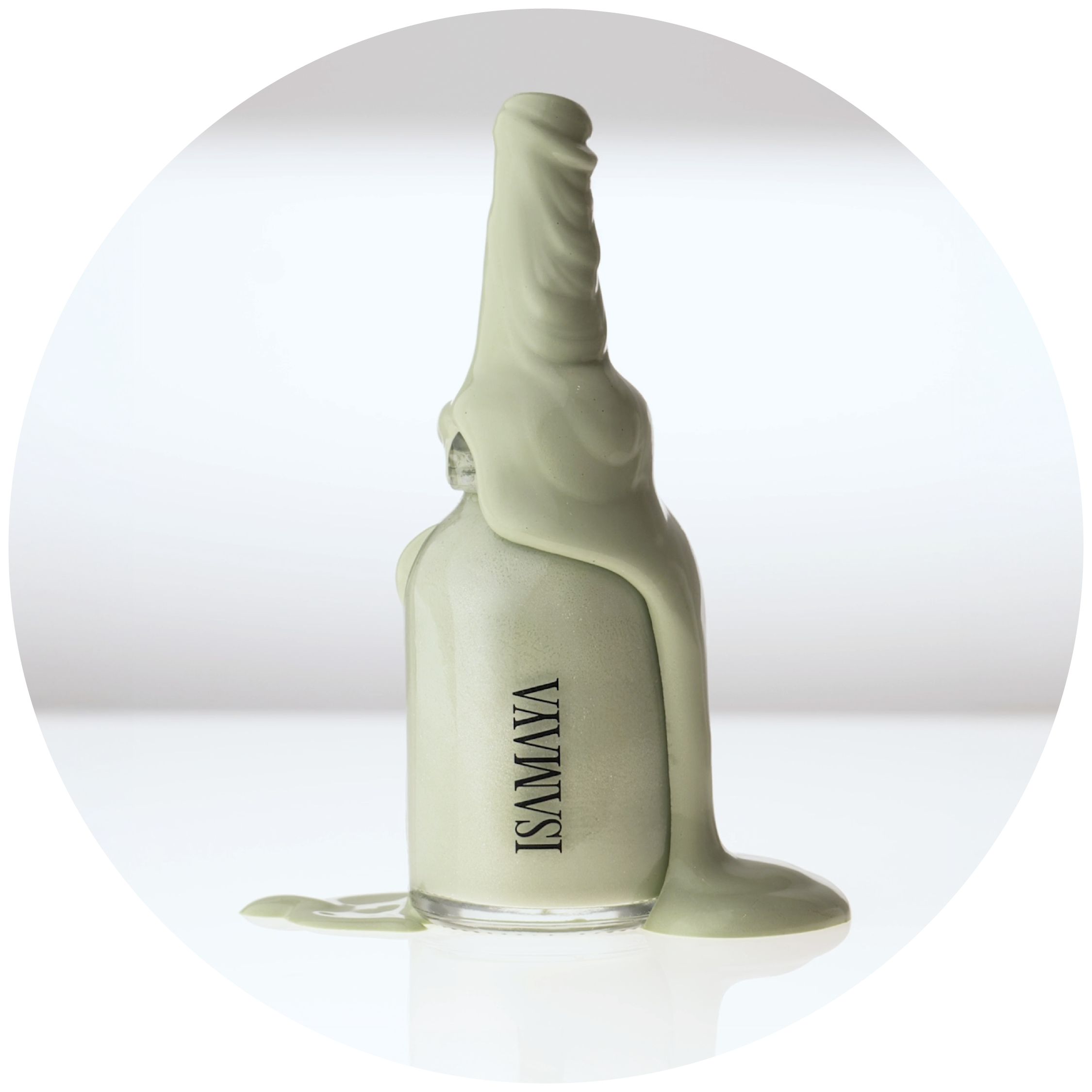 A bottle with green liquid overflowing and dripping down its sides.