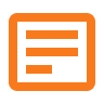 An orange icon of a document with three horizontal lines representing text.