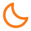 An orange icon of a crescent moon on a white background.