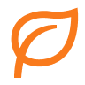An orange icon of a stylized leaf that also resembles the letter P.