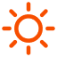 A simple, orange line icon of a sun with rays.