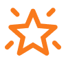 An orange outline of a sparkling star.