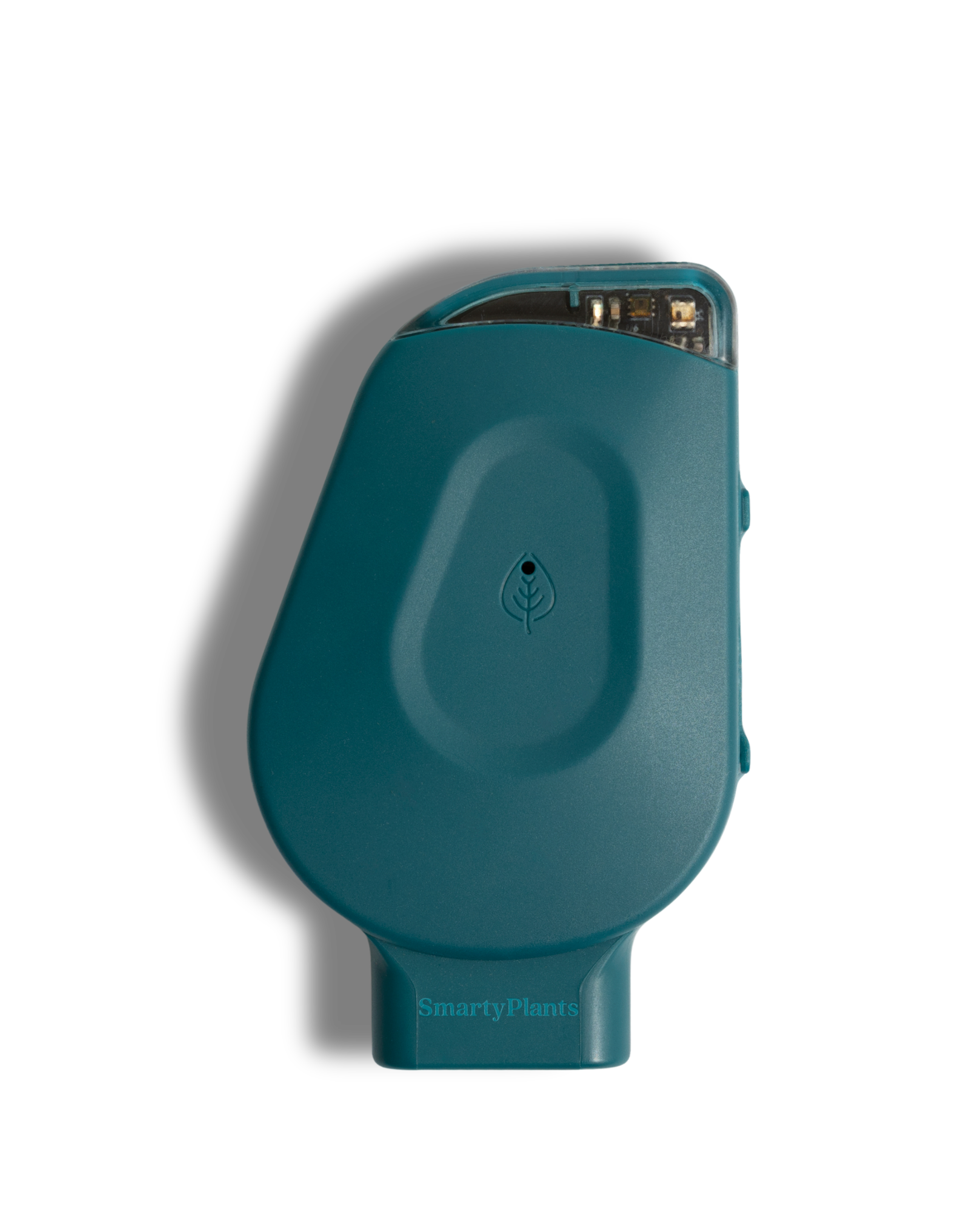 A teal-colored electronic device with the brand name SmartyPlants, shown on a dark green background.