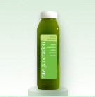 Green juice bottle labeled 'Raw Generation' on a light green background.