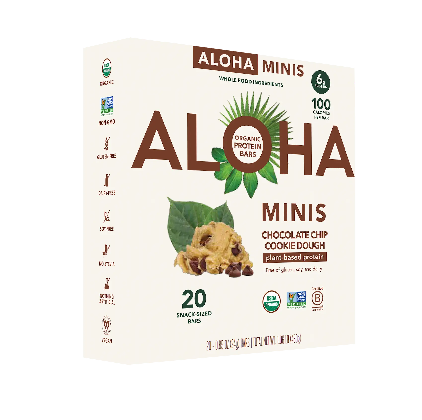 Box of Aloha Minis chocolate chip cookie dough protein bars.